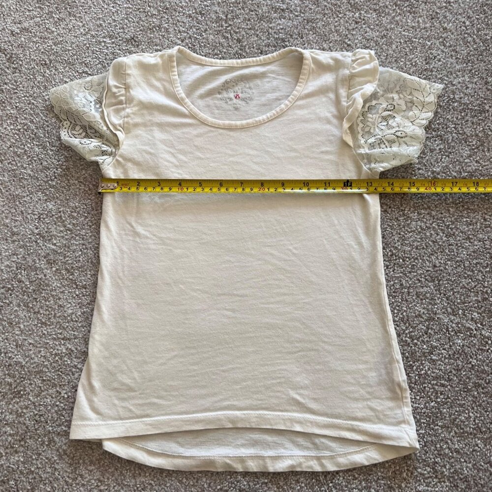 Coquette Babytee White Cream Top with Ruched Lace Short Sleeves NWOT XS - Picture 4 of 5